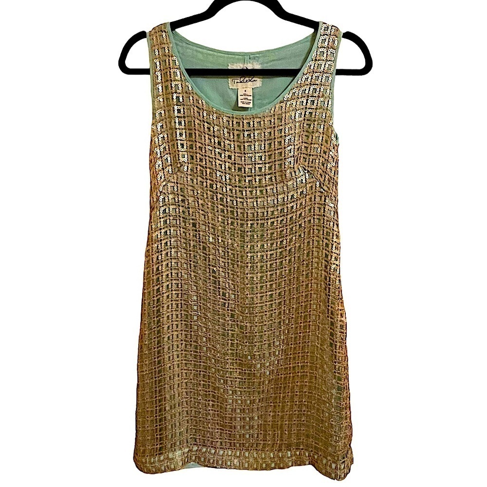 Anthropologie Tabitha Golden Panes Grid Sequin Shift Dress Size 0 Swiftie